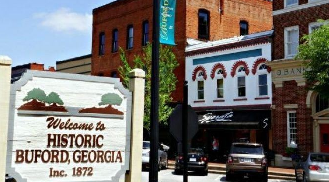 Depicts Buford, Georgia historical district where the SAOE event is held November 2023.
